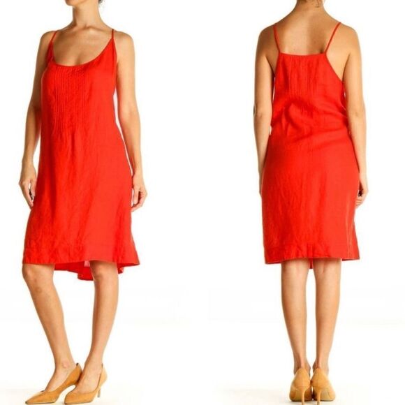 Eileen Fisher 100% Irish Linen laser-cut boho shift dress, cayenne red, size S - Picture 1 of 7